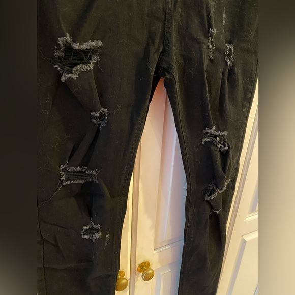 men's Ripped Skinny Stretch Jeans, Black - size 32 - Picture 3 of 7